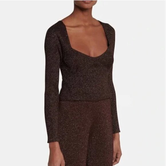 NEW Staud Cerro Brown Metallic Knit Top - Picture 1 of 6